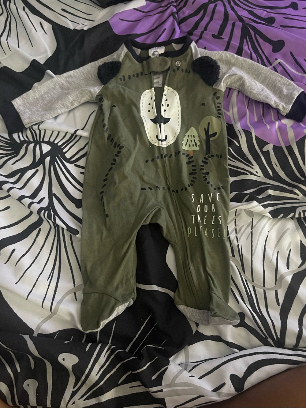 Newborn Green Bear Save Our Trees Graphic  One-Piece